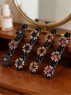 Generic 4PCS Sparkling Crystal Stone Braided Hair Clips in four color